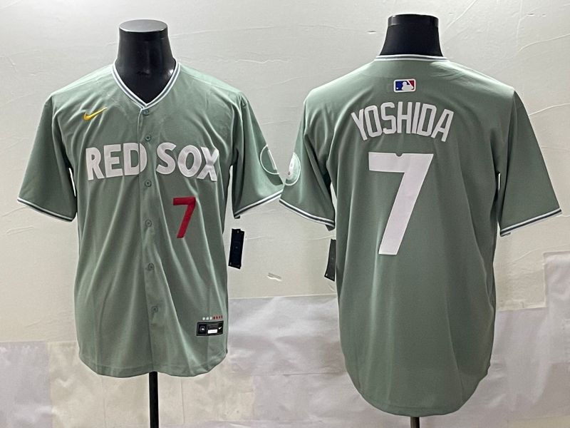 Men 2025 Boston Red Sox #7 Yoshida Light Green Joint Name Nike MLB Jersey style 3